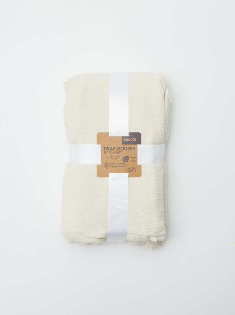 Hoeslaken 2 personen (180x200) van dubbel katoengaas - Kiabi Home BIEGE - Kiabi