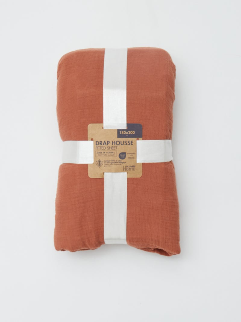 Hoeslaken 2 personen (180x200) van dubbel katoengaas - Kiabi Home BRUIN - Kiabi