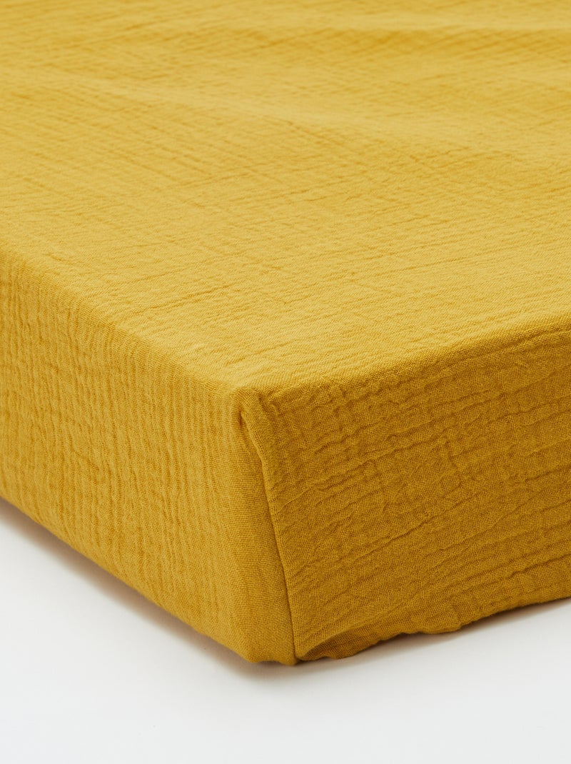 Hoeslaken 2 personen (180x200) van dubbel katoengaas - Kiabi Home GEEL - Kiabi