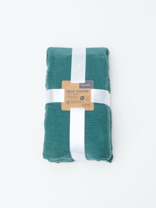 Hoeslaken 2 personen (180x200) van dubbel katoengaas - Kiabi Home - Kiabi