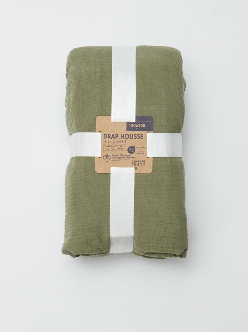 Hoeslaken 2 personen (180x200) van dubbel katoengaas - Kiabi Home groen - Kiabi