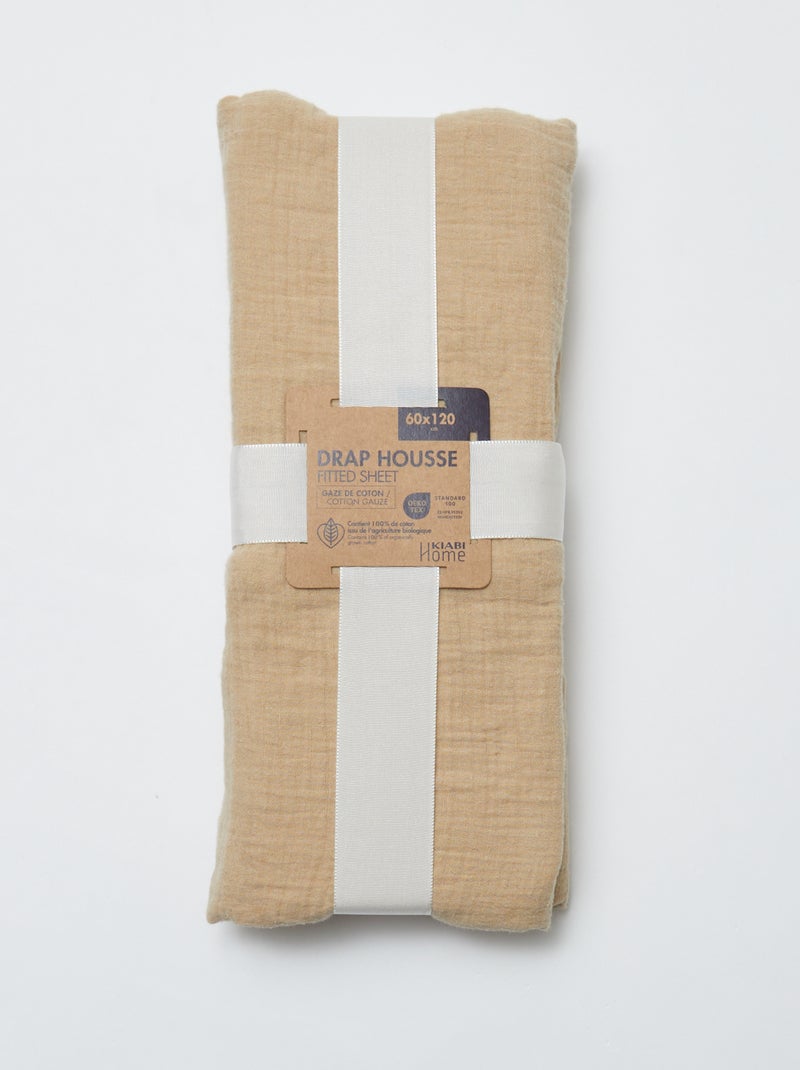 Hoeslaken babybed (60x120 cm) van dubbel katoengaas - Kiabi Home BIEGE - Kiabi