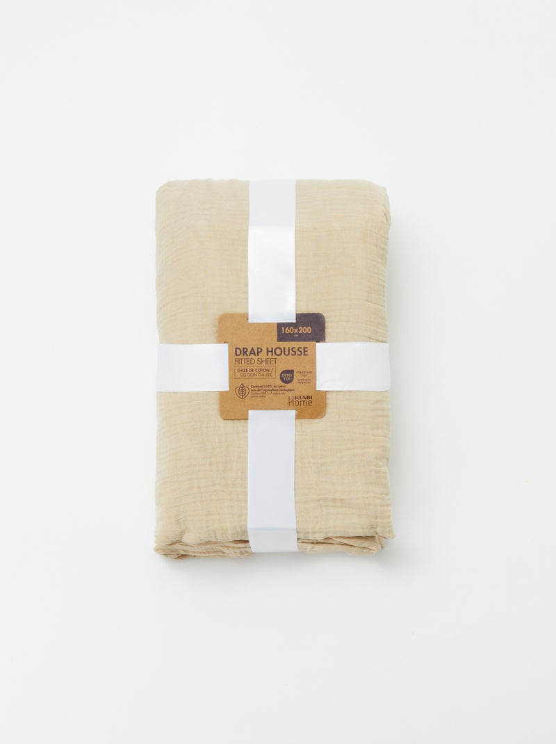 Hoeslaken van katoengaas (160 x 200 cm) - Kiabi Home BIEGE - Kiabi