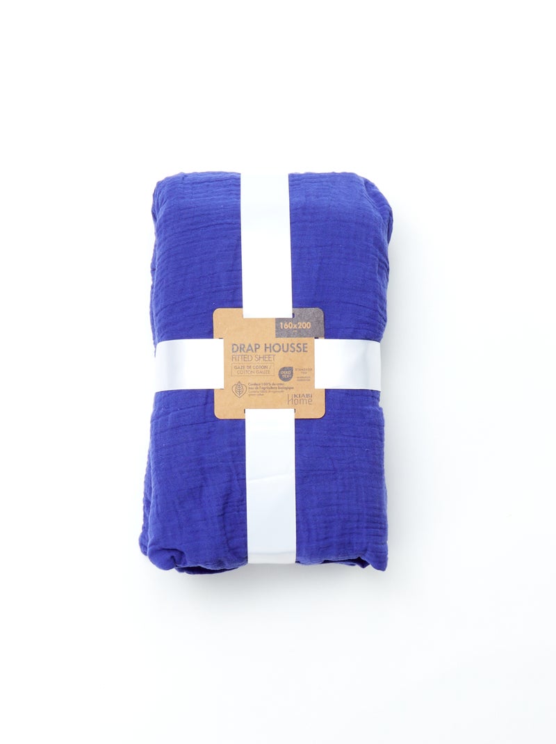 Hoeslaken van katoengaas (160 x 200 cm) - Kiabi Home BLAUW - Kiabi