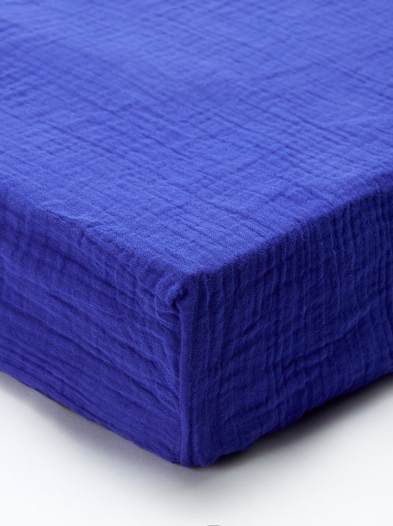 Hoeslaken van katoengaas (160 x 200 cm) - Kiabi Home BLAUW - Kiabi