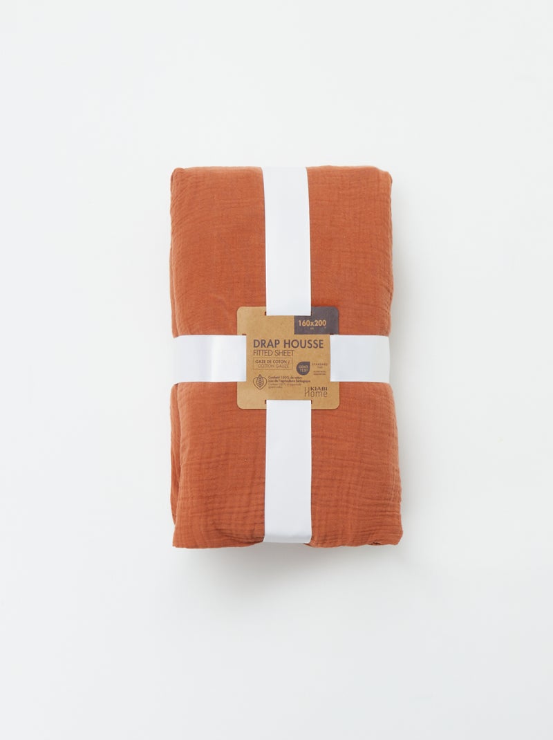 Hoeslaken van katoengaas (160 x 200 cm) - Kiabi Home BRUIN - Kiabi