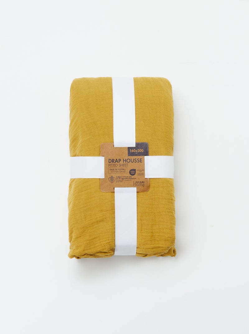 Hoeslaken van katoengaas (160 x 200 cm) - Kiabi Home GEEL - Kiabi