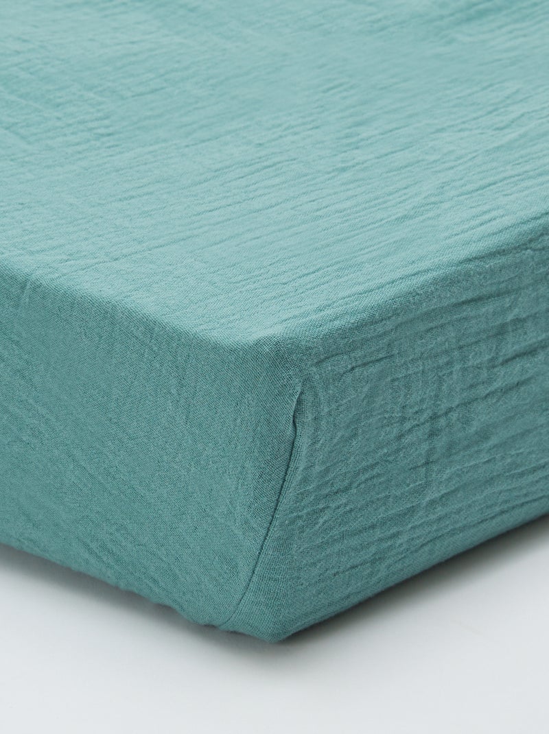 Hoeslaken van katoengaas (160 x 200 cm) - Kiabi Home GROEN - Kiabi