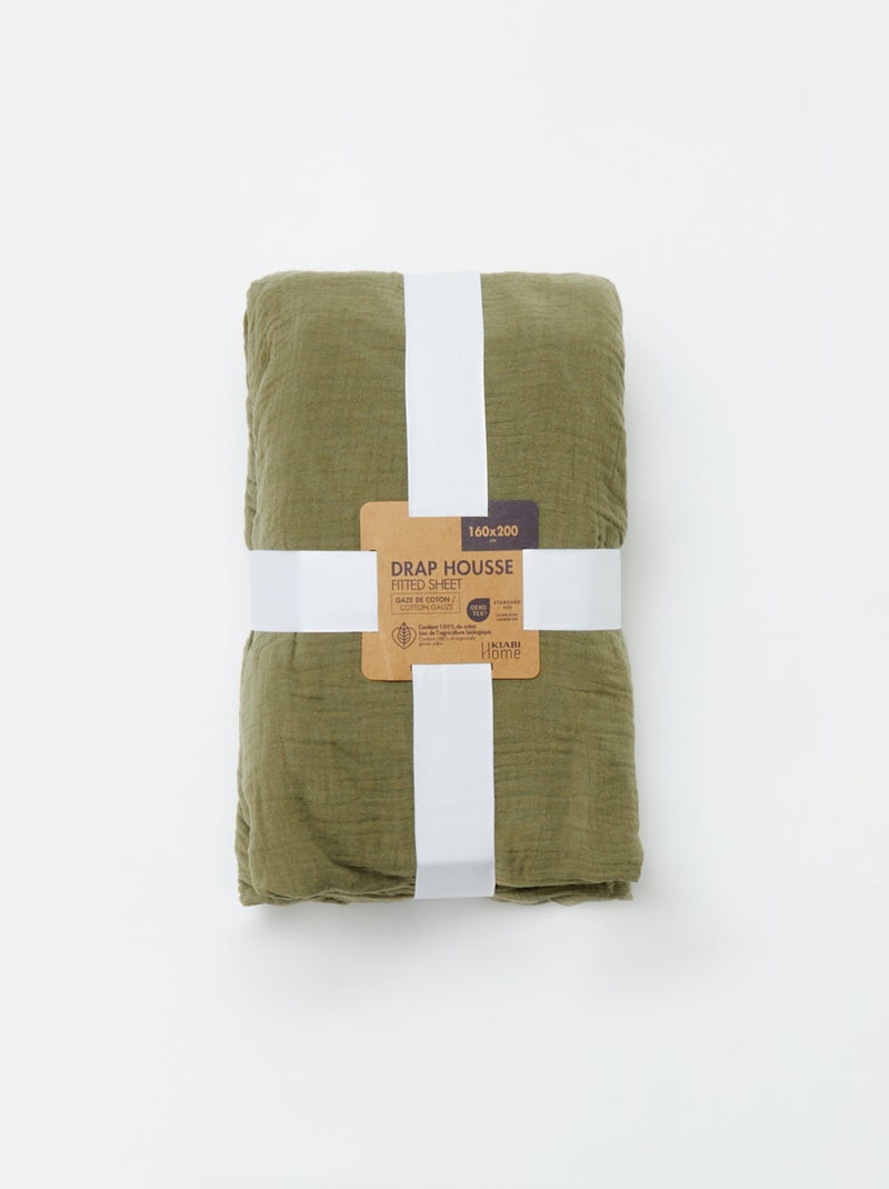 Hoeslaken van katoengaas (160 x 200 cm) - Kiabi Home groen - Kiabi