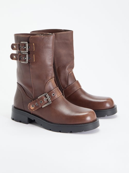 Hoge boots van imitatieleer met decoratieve band - Kiabi