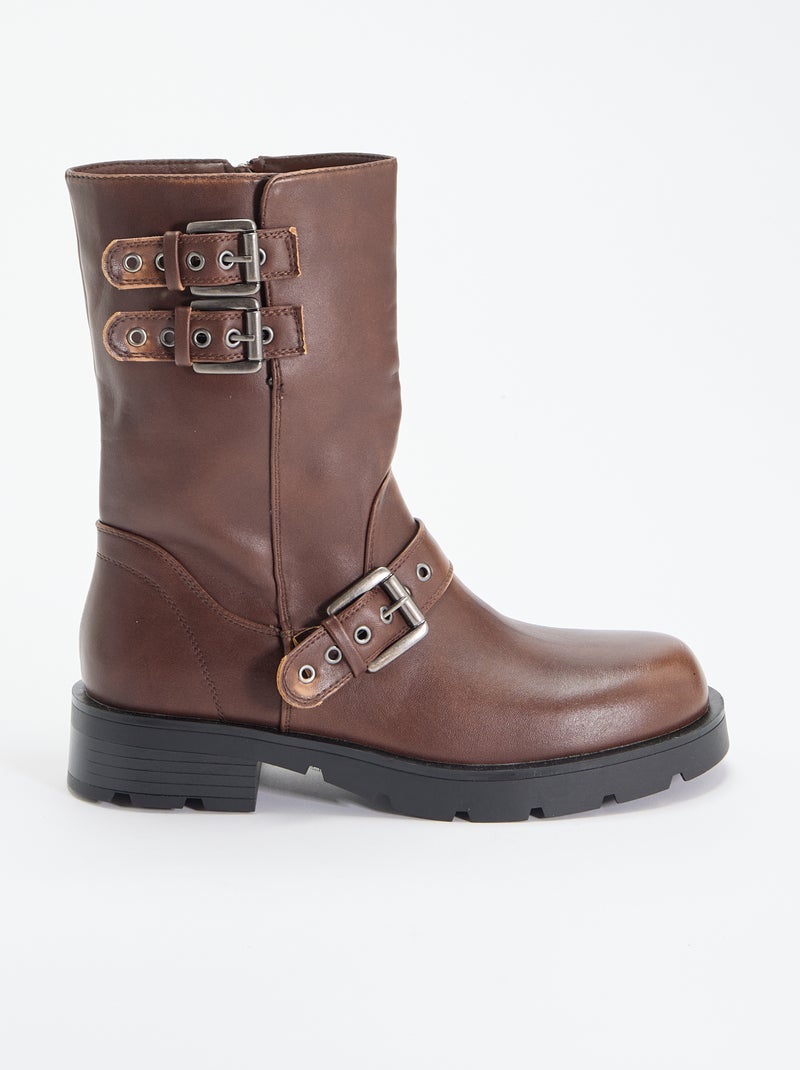 Hoge boots van imitatieleer met decoratieve band Bruin - Kiabi