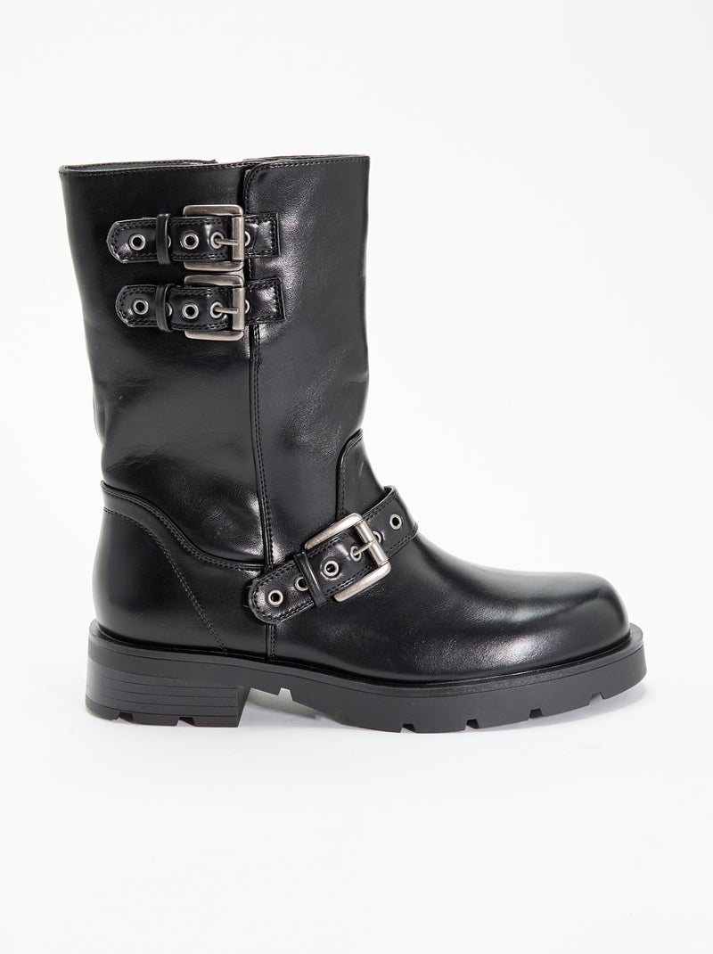 Hoge boots van imitatieleer met decoratieve band Zwart - Kiabi