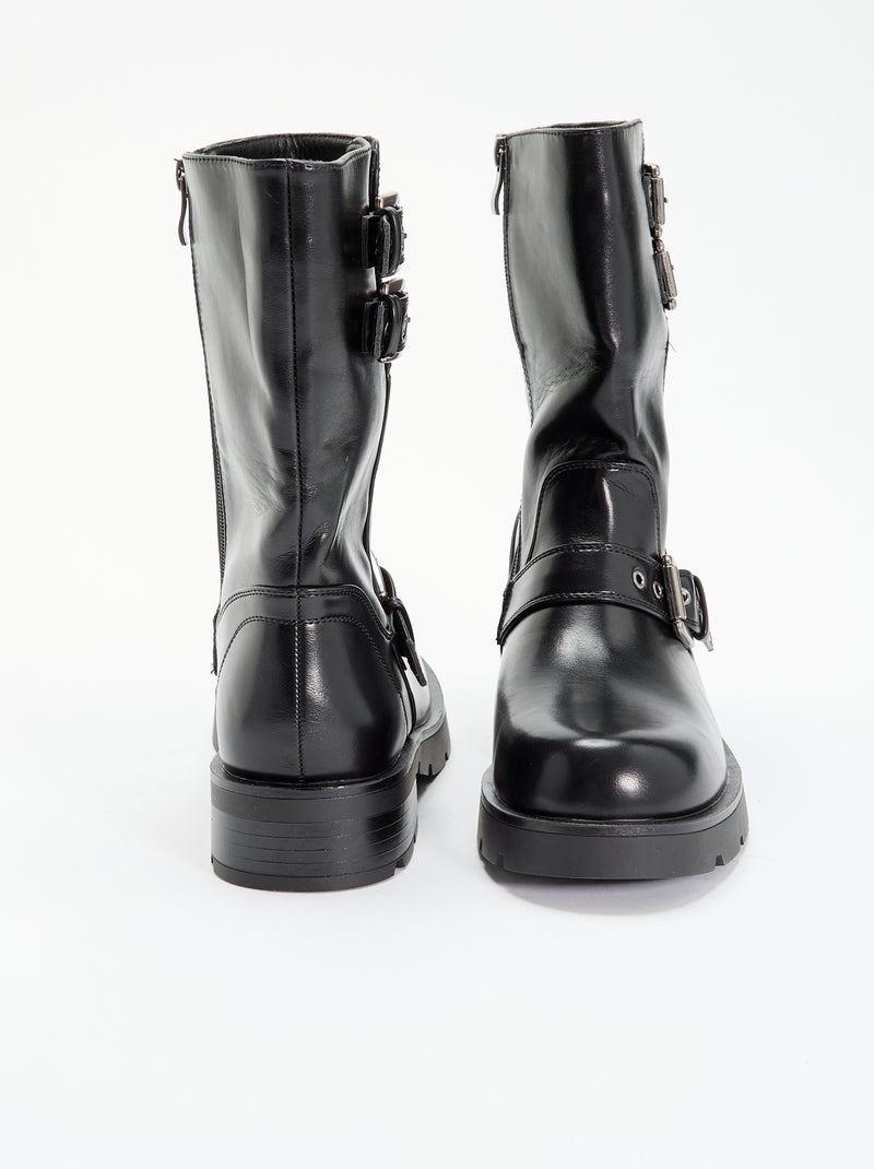 Hoge boots van imitatieleer met decoratieve band Zwart - Kiabi