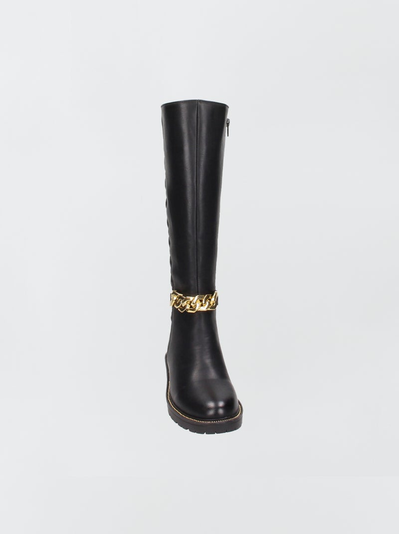 Hoge doorgestikte laarzen ZWART - Kiabi