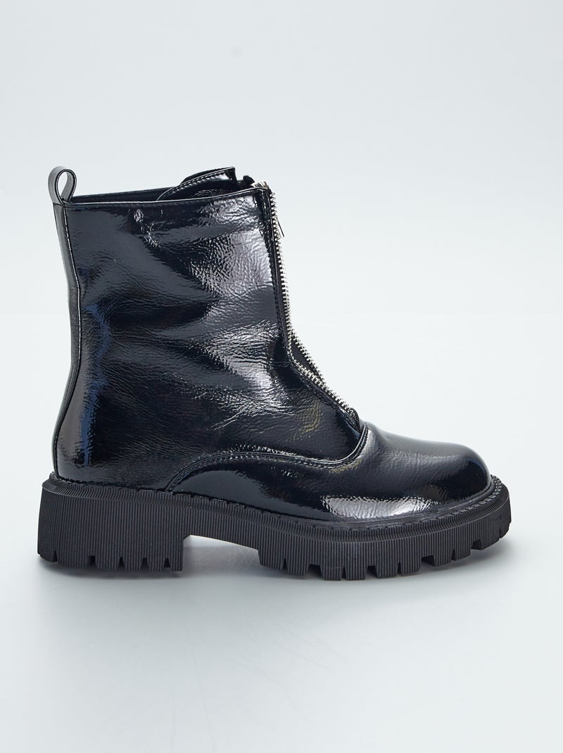 Hoge, gelakte boots met rits zwart - Kiabi