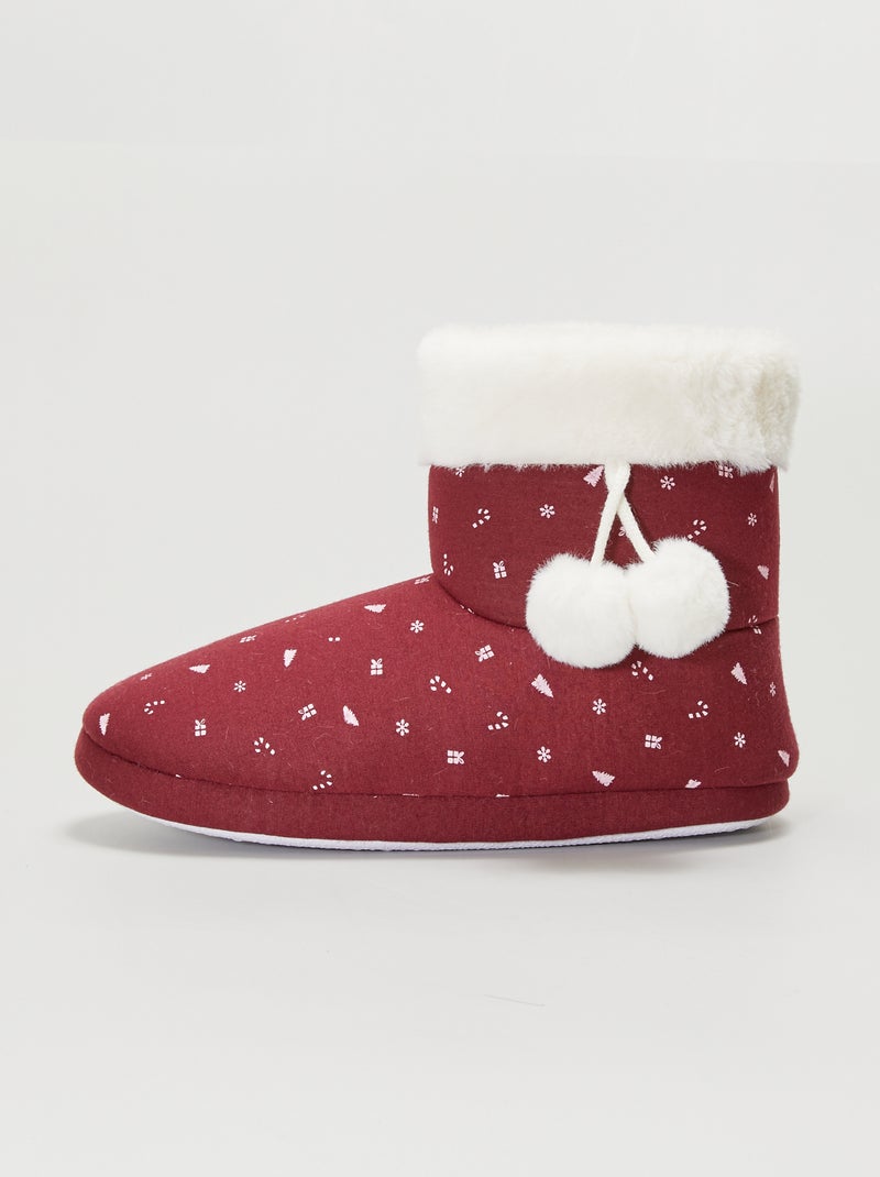 Hoge, gevoerde kerst-sloffen ROOD - Kiabi