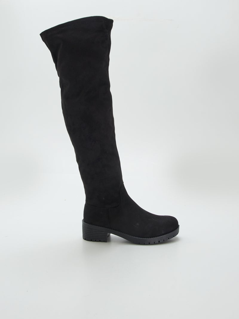 Hoge laarzen met hiel van suèdine ZWART - Kiabi