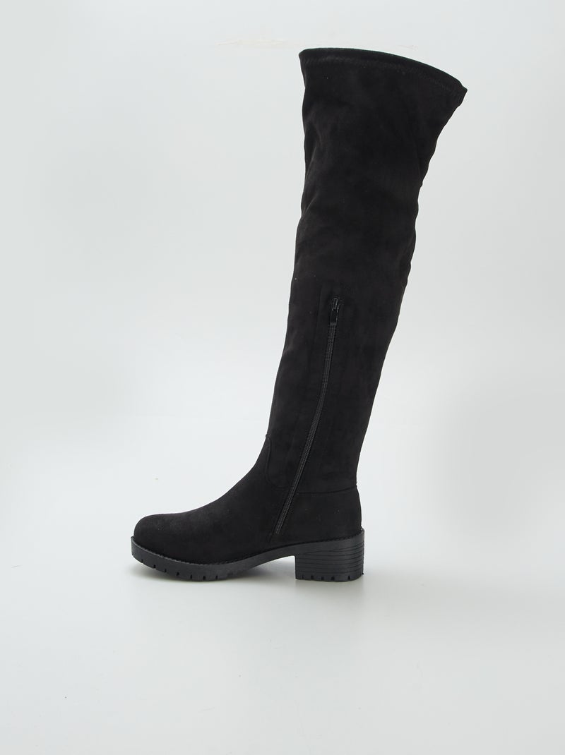 Hoge laarzen met hiel van suèdine ZWART - Kiabi