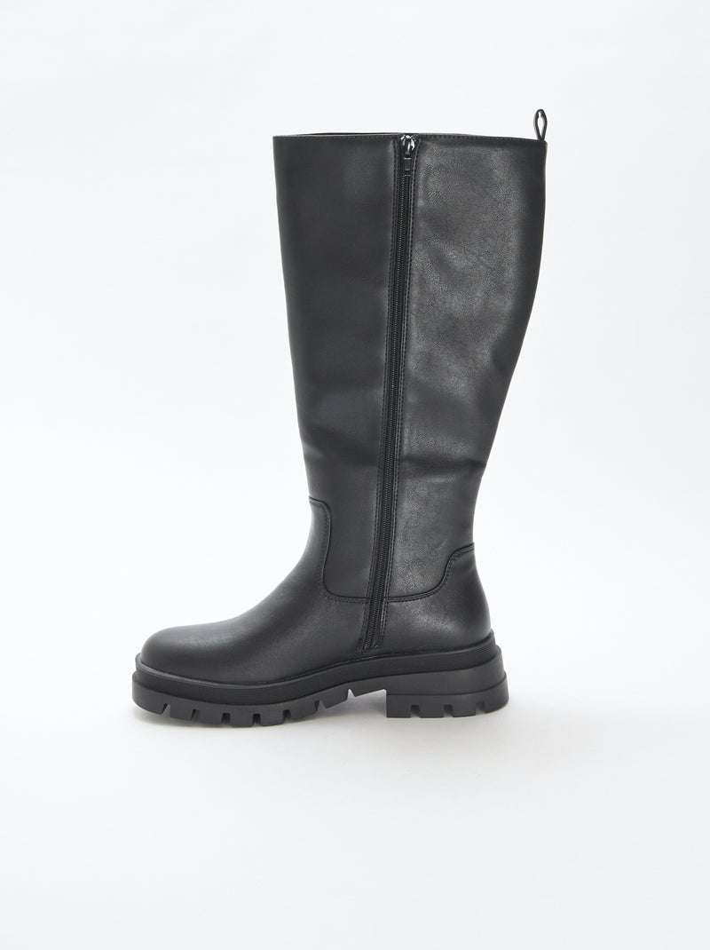 Hoge laarzen van imitatieleer met profielzool Zwart - Kiabi