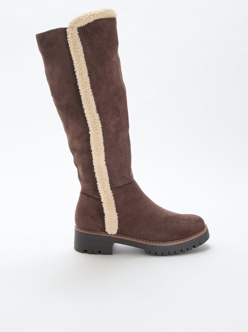 Hoge laarzen van suèdine met biesje met schapenvachteffect - Kiabi
