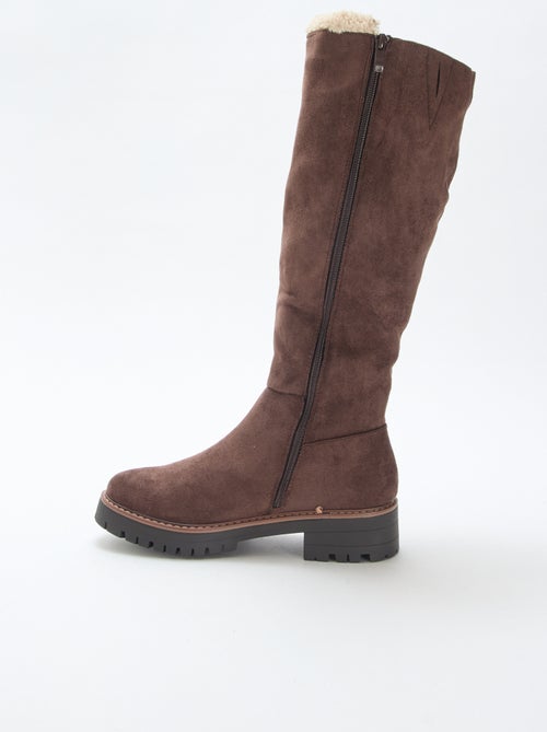 Hoge laarzen van suèdine met biesje met schapenvachteffect - Kiabi