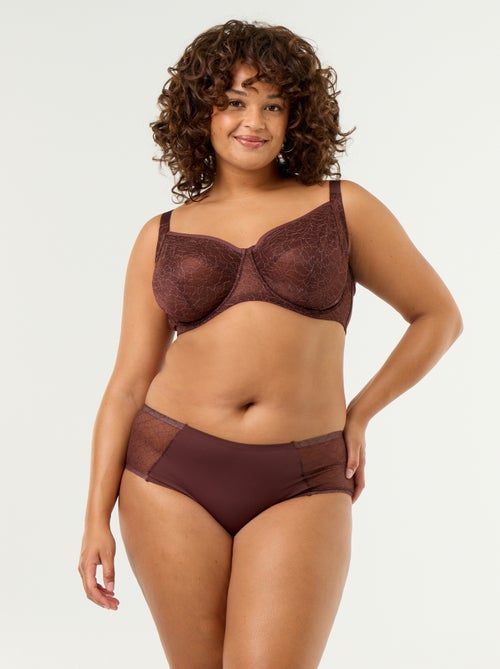 Hoge microvezel slip met kant - Kiabi