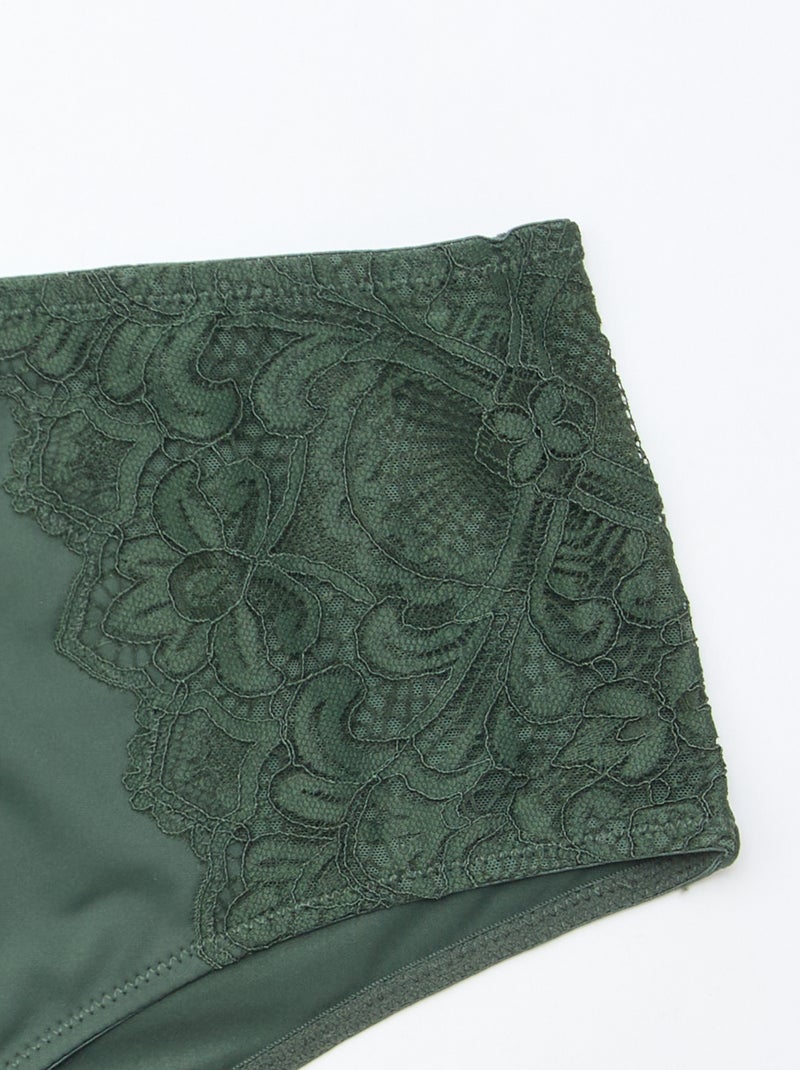 Hoge slip van microvezel en kant Kaki - Kiabi