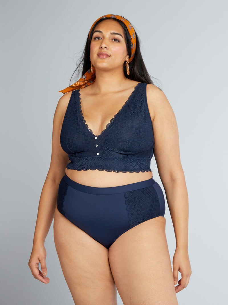 Hoge slip van twee stoffen BLAUW - Kiabi