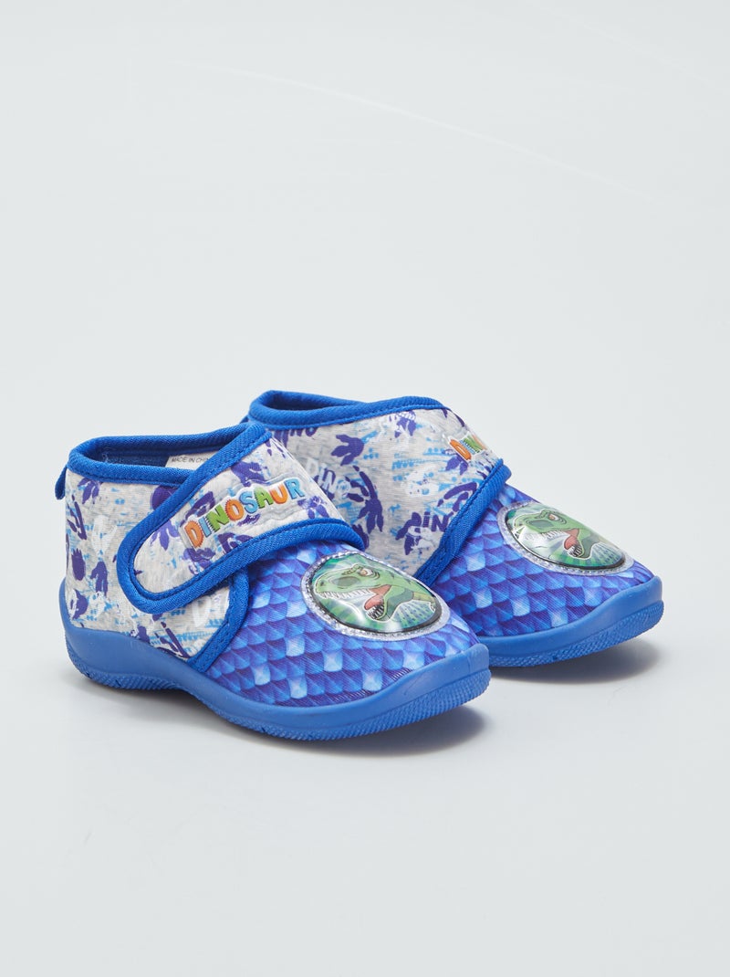 Hoge sloffen met klittenband en dinosaurusprint BLAUW - Kiabi