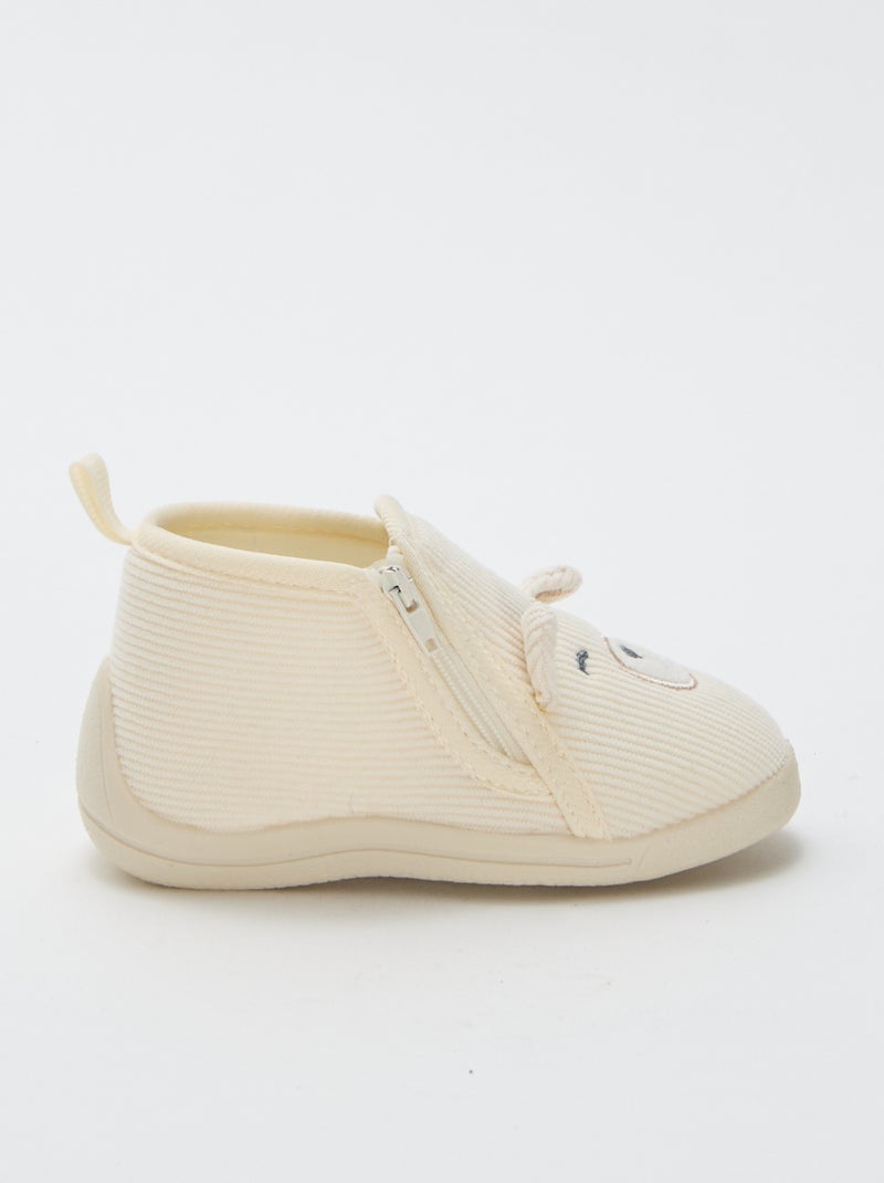 Hoge sloffen van corduroy met beertje Biege - Kiabi