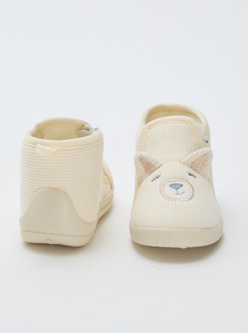 Hoge sloffen van corduroy met beertje Biege - Kiabi