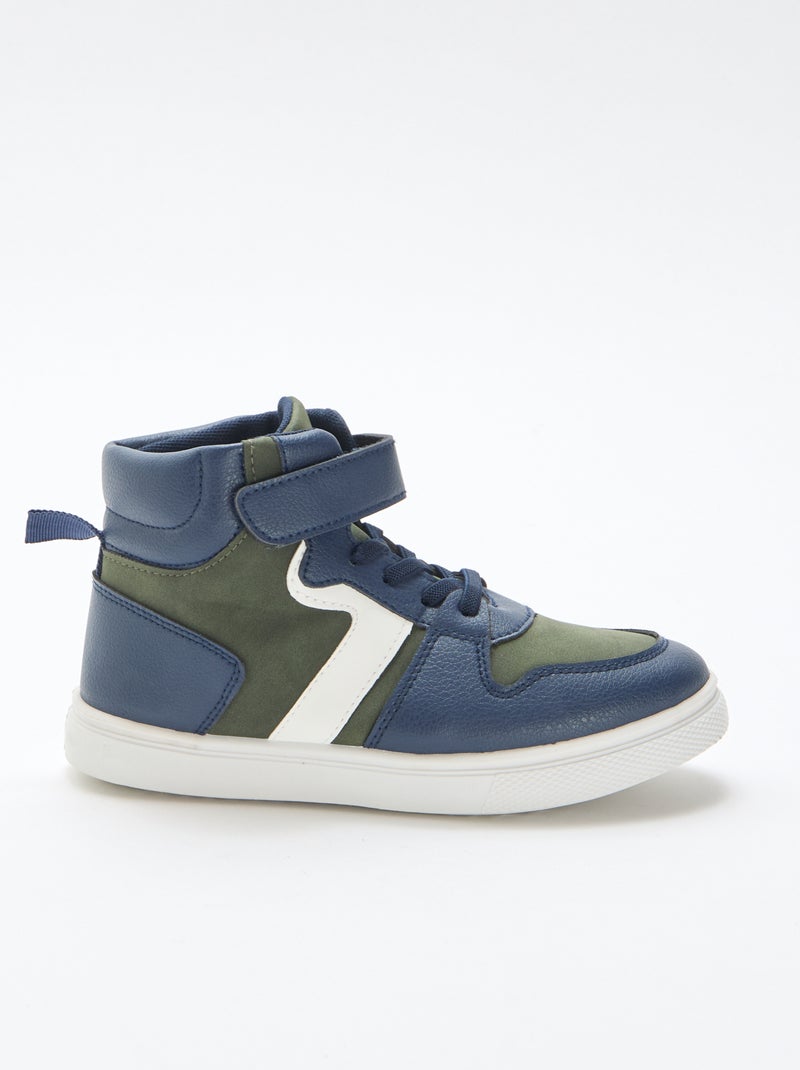 Hoge sneaker met klittenband van imitatieleer Kaki - Kiabi