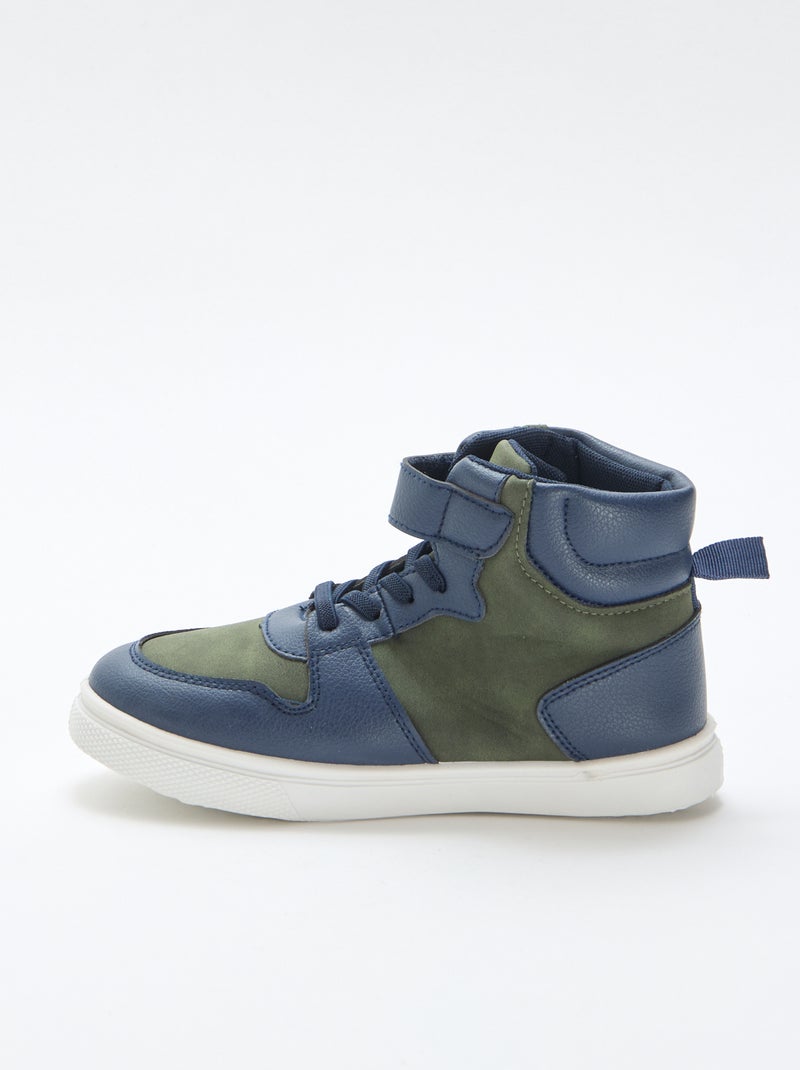 Hoge sneaker met klittenband van imitatieleer Kaki - Kiabi