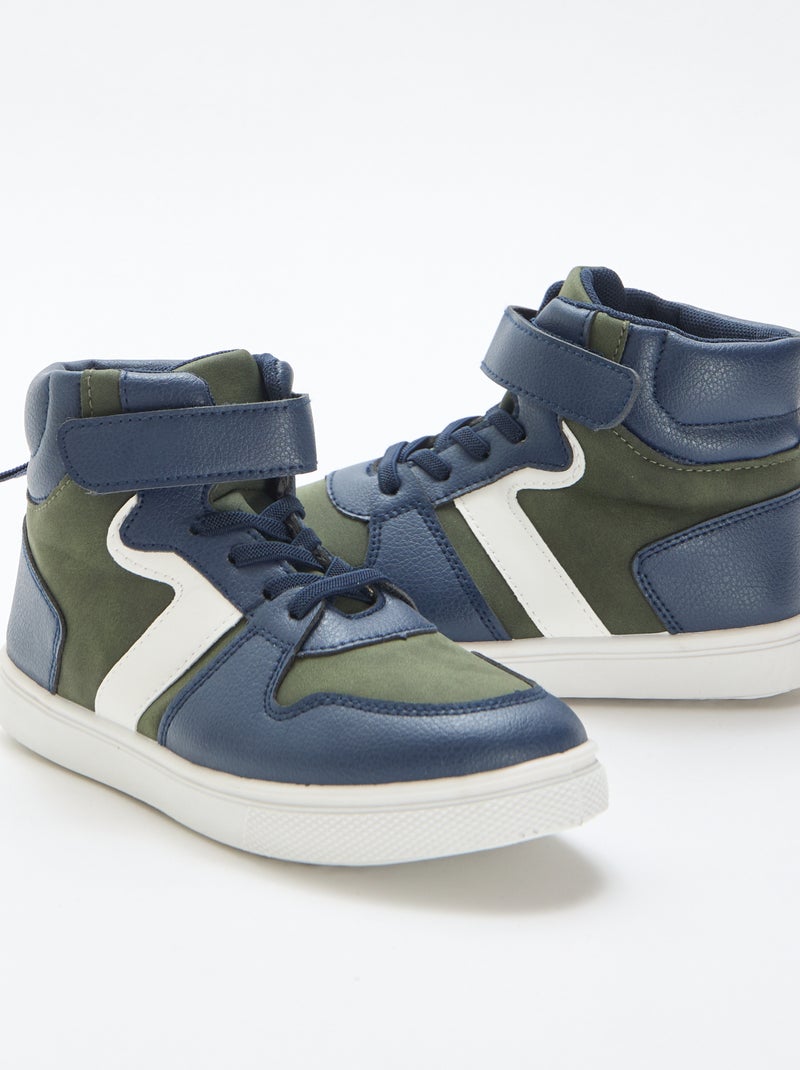 Hoge sneaker met klittenband van imitatieleer Kaki - Kiabi