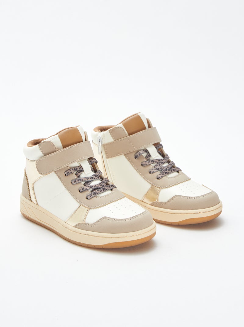 Hoge sneakers met klittenband en veters Biege - Kiabi