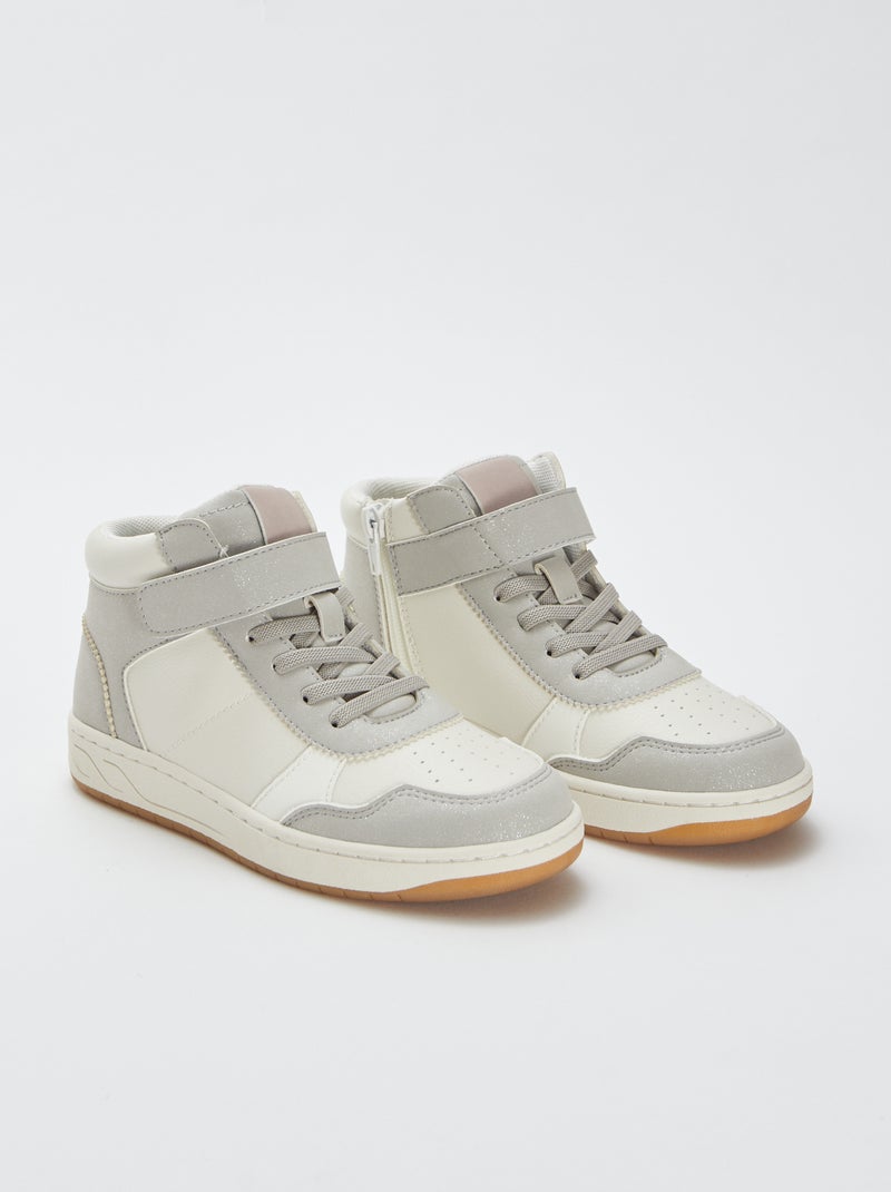 Hoge sneakers met klittenband en veters Grijs - Kiabi