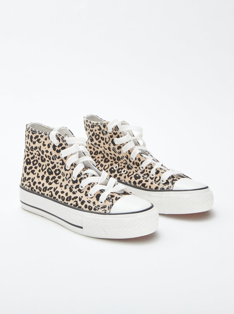 Hoge sneakers met luipaardprint Biege - Kiabi