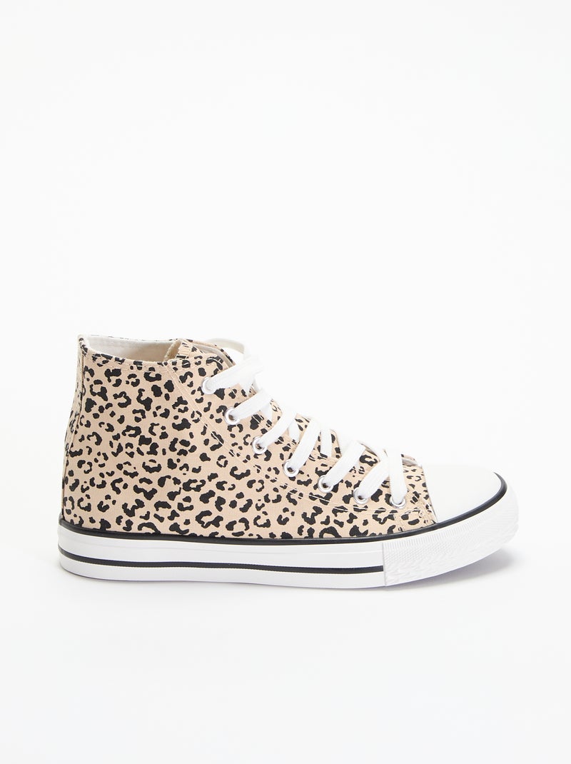 Hoge sneakers van canvas met luipaardprint Bruin - Kiabi