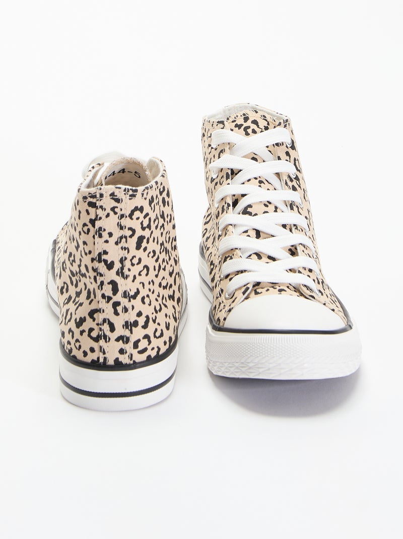 Hoge sneakers van canvas met luipaardprint Bruin - Kiabi