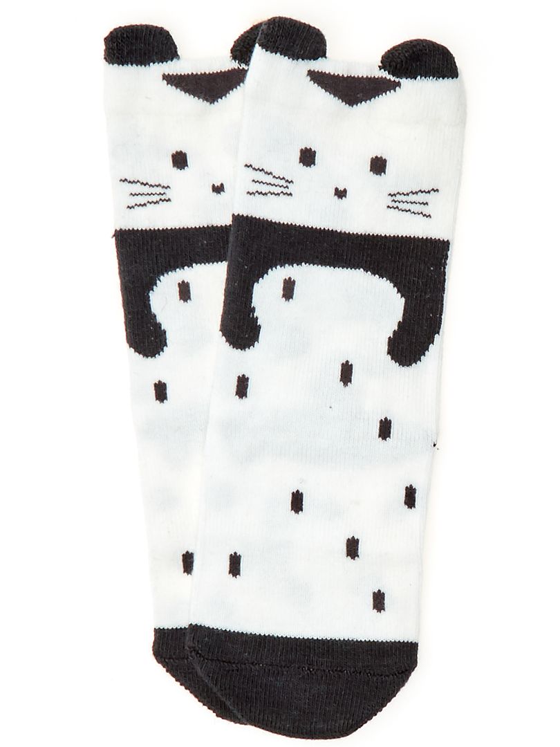 Hoge sokken met katten wit/grijs  - Kiabi