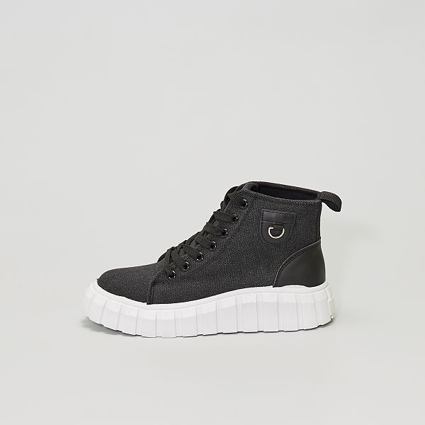 Hoge stoffen sneakers met dikke zolen Dameskleding - zwart - Kiabi - 24,00€