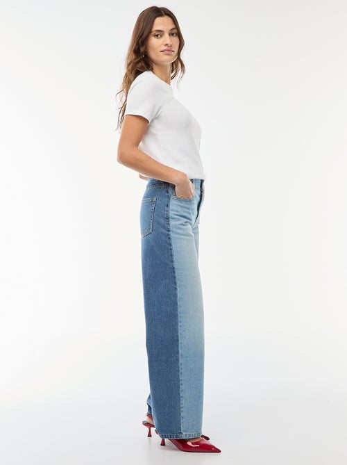 Hoge taille wide leg jeans met kleurvlakken - Kiabi