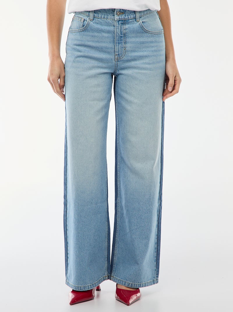 Hoge taille wide leg jeans met kleurvlakken Blauw - Kiabi
