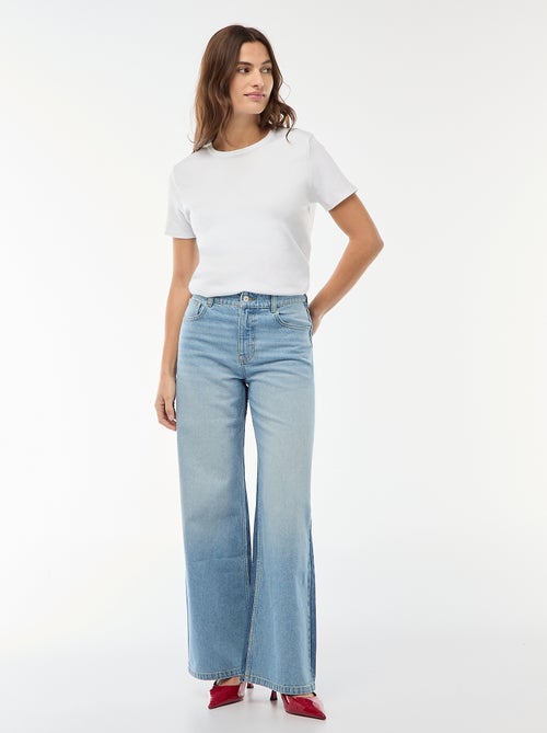 Hoge taille wide leg jeans met kleurvlakken - Kiabi