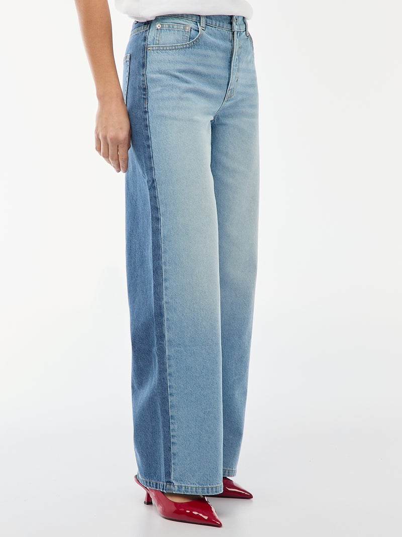 Hoge taille wide leg jeans met kleurvlakken Blauw - Kiabi