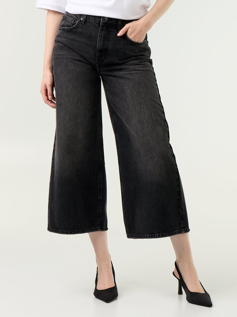 Hoge taille wide leg jeans Zwart - Kiabi