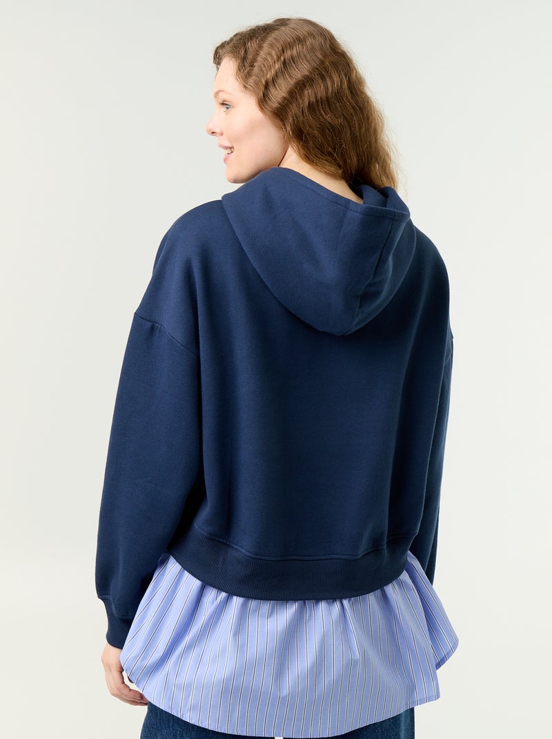 Hoodie met 2-in-1-effect en hemdonderkant Blauw - Kiabi