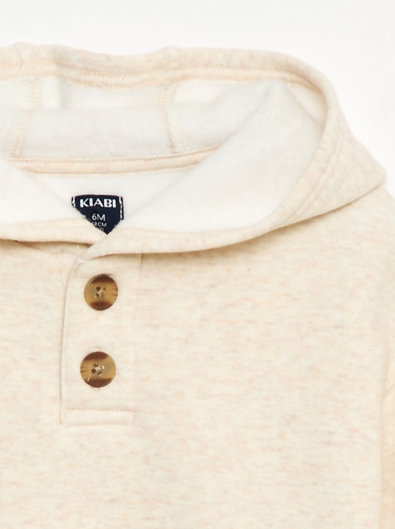 Hoodie met knopen en warme voering Biege - Kiabi