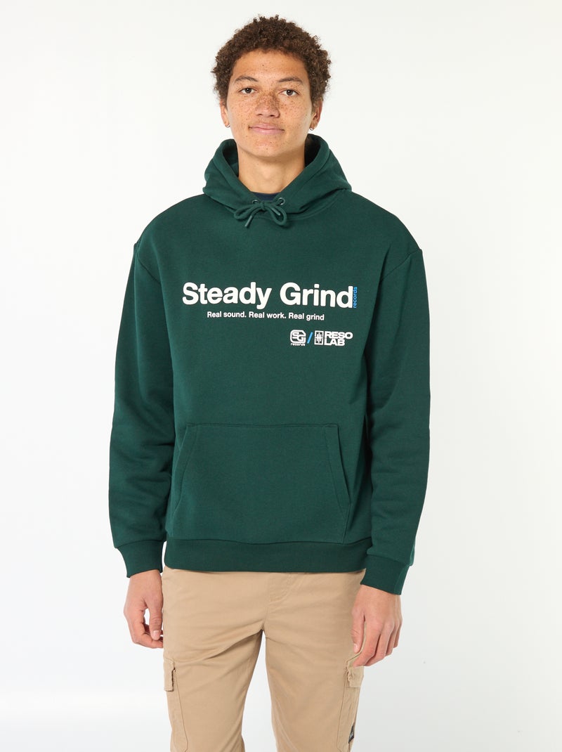 Hoodie met opschrift voor- en achterop Groen - Kiabi