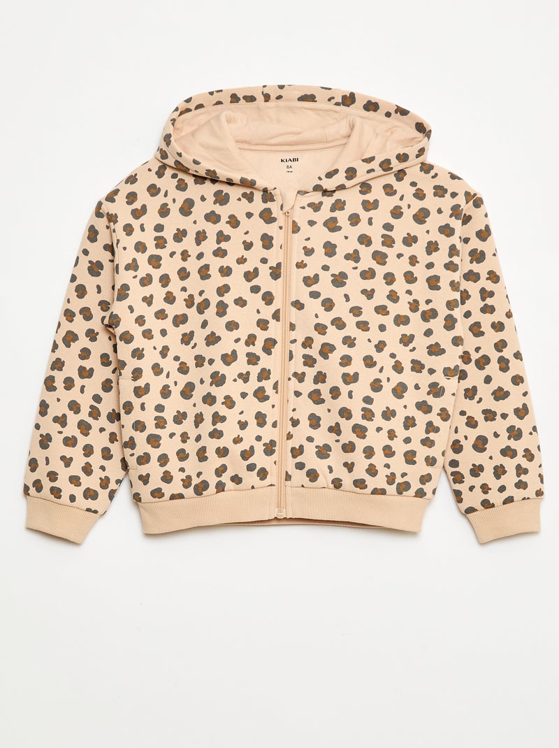 Hoodie met rits en print Biege - Kiabi